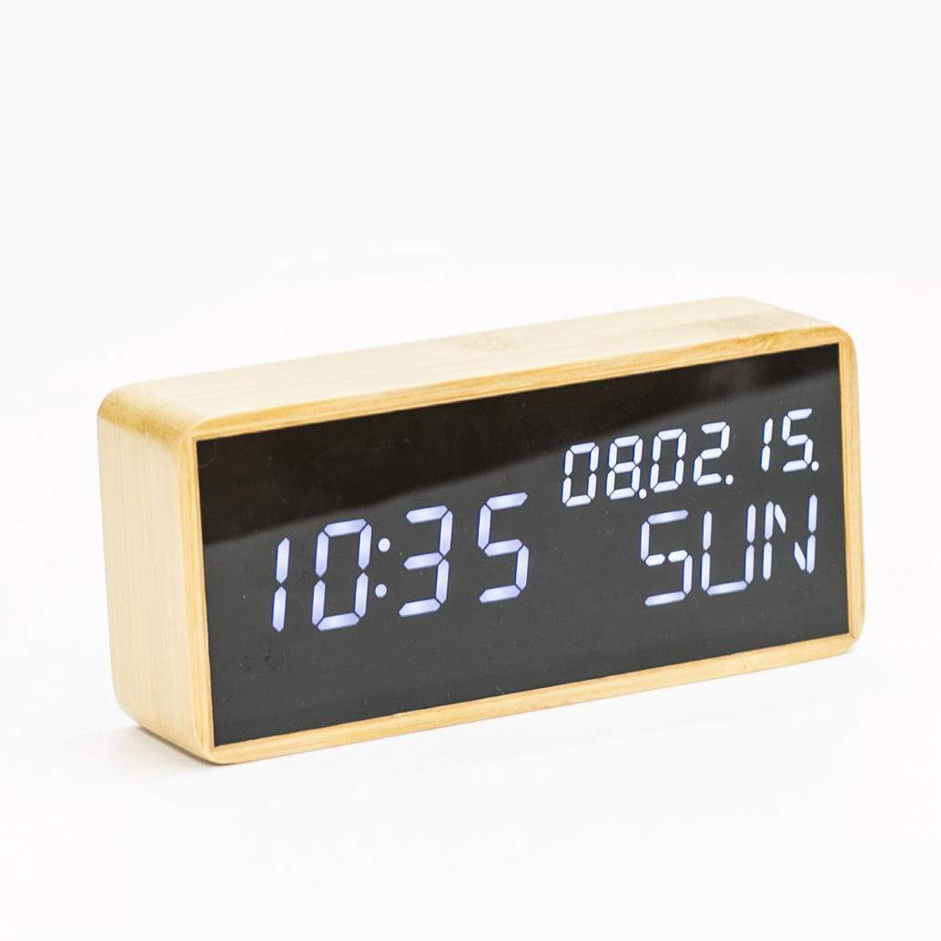 Digital Wood Alarm Clock,Led Wooden Digital Clock,Time Date Temperature