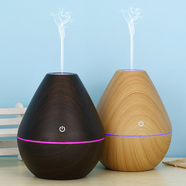 200ml USB air Humidifier Electric Aroma Essential Oil Diffuser Ultrasonic Wood Grain 7 Colors Lights