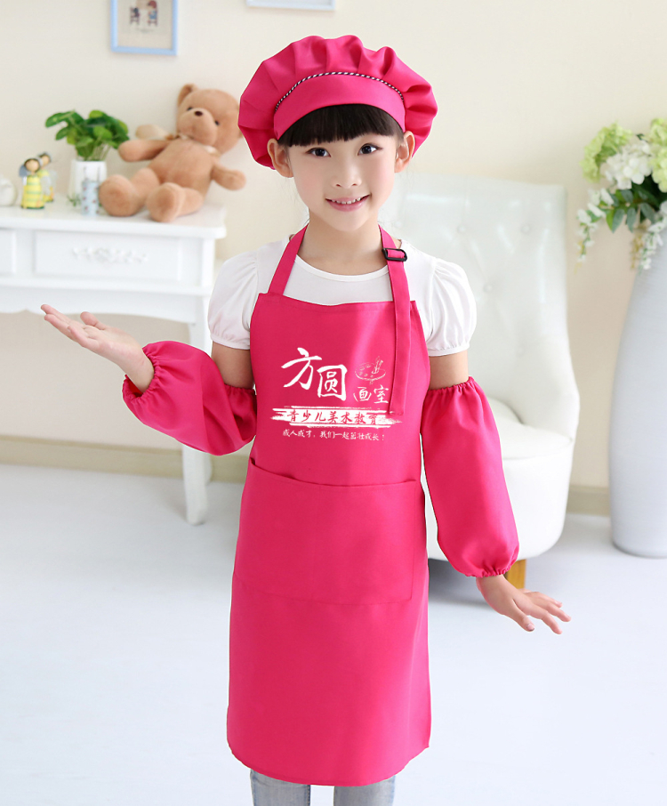 Trainning Certer Logo Printed Advertising Kids Cooking Apron Painting Apron with Hat