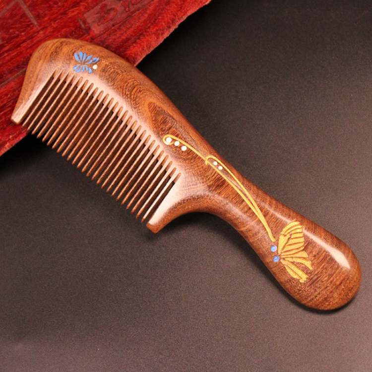 Natural Black Sandalwood Traditional Floral Design Curly Hair Detangling Scalp Massage Personalized Hair Wooden Pocket Comb