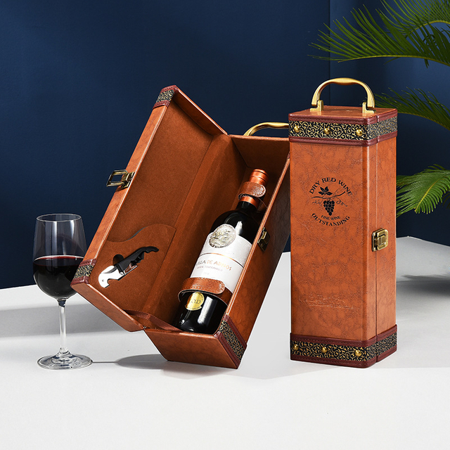 Custom Logo 1 Bottle Luxury Gift PU Leather Wine Box with Tools