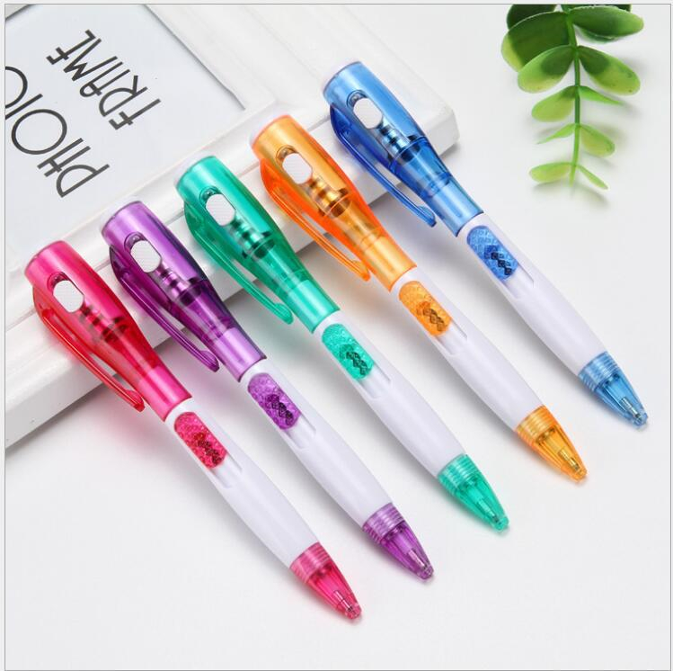 Multicolor plastic advertising ballpoint pen customized logo with led light promotional pens