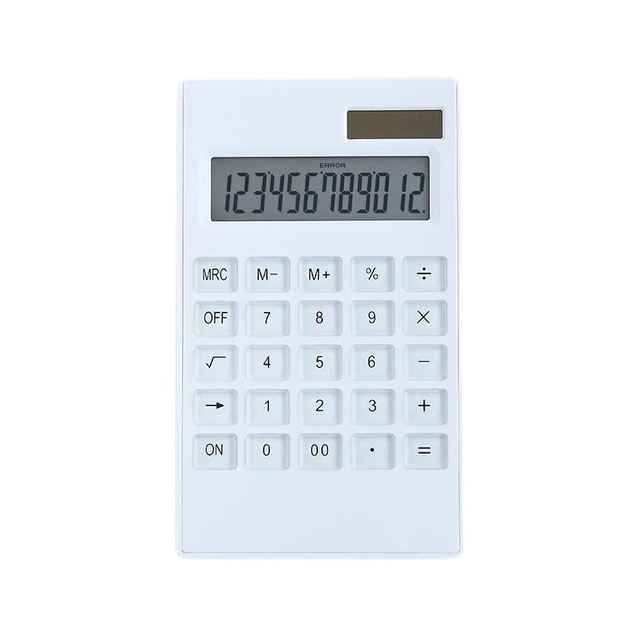 Fashion Crystal Button Thin Solar Dual Power White Office Desktop Calculator