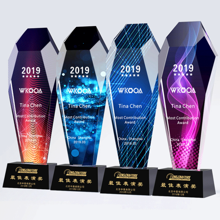 Hand Made Colorful Custom Shape Logo High End Business Anniversary Meeting Gift K9 Crystal Award Trophy