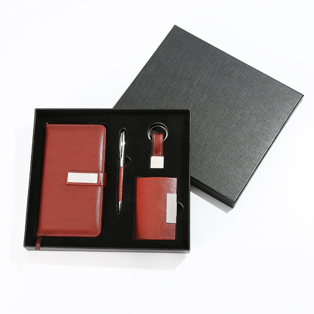 PU Leather Notebook Pen Key Chain Gift Box Set