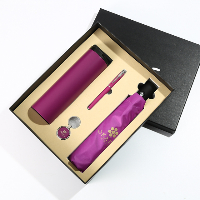 Lady Promotional Gift Set Umbrella Bottle Keyring Pen Set
