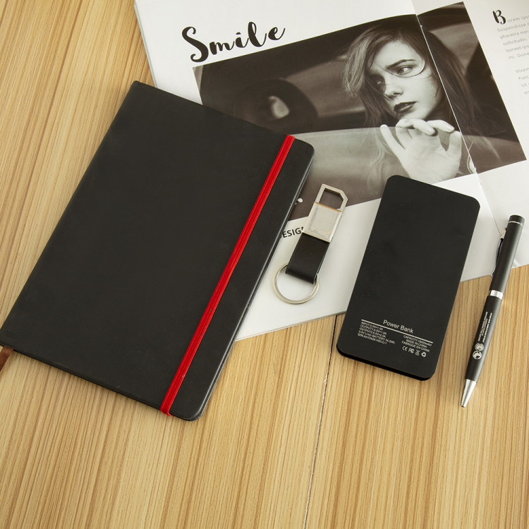 Custom Business Gift Moleskin Notebook Pen Keyring Power Bank Set