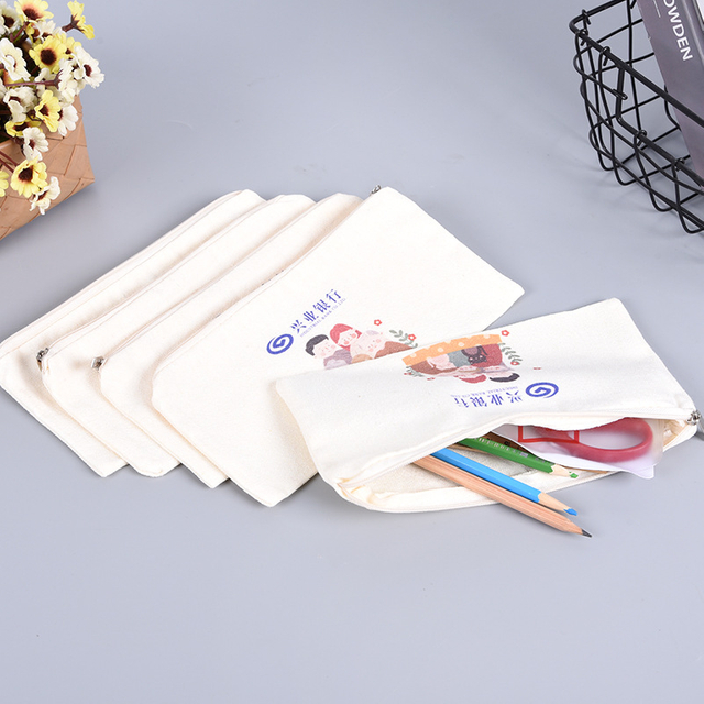 Bank Promotional Gift Custom Printing Cotton Canvas Zipper pencil Bag