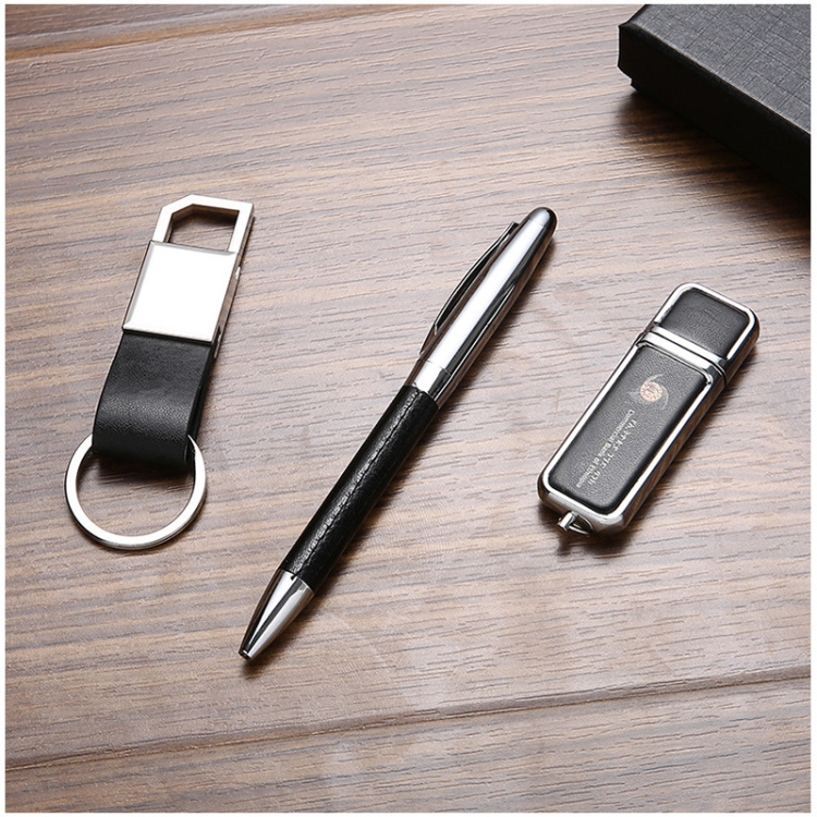Leather Pen USB Disk Keychain Set