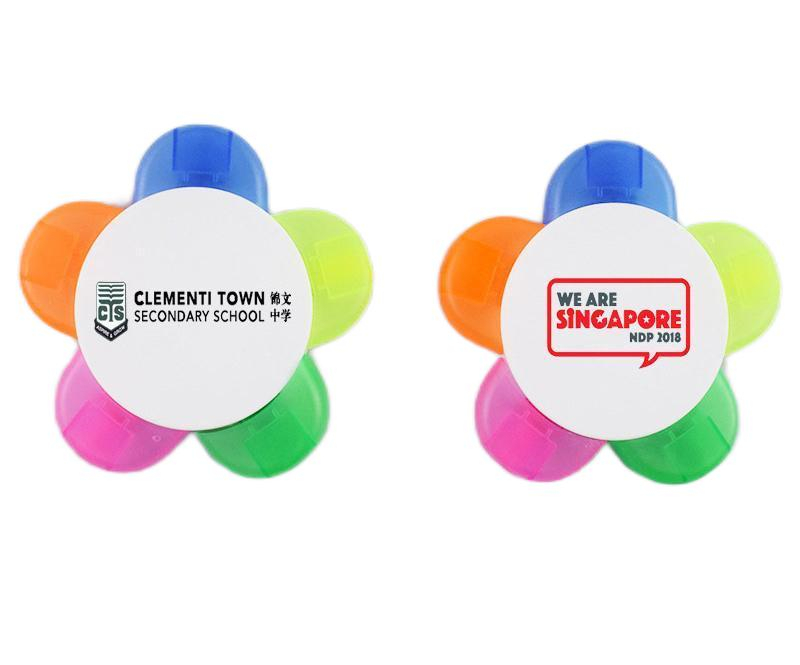 Custom Logo Plastic Multicolor 5 in 1 Flower Shape Highlighter Marker Pen