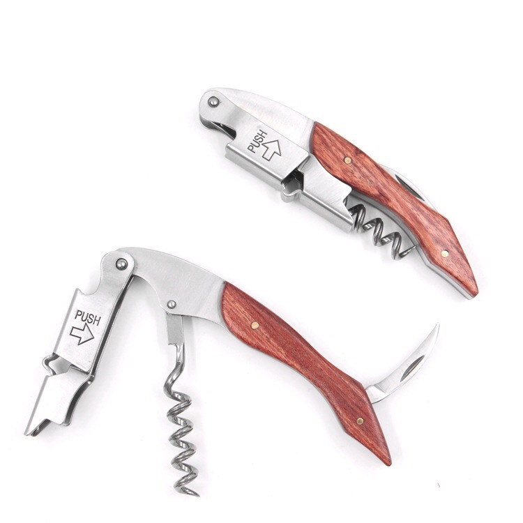 Promotion Gift 3 In 1 Function Bar Waiters Wood Handle Red Wine Bottle Opener Corkscrew