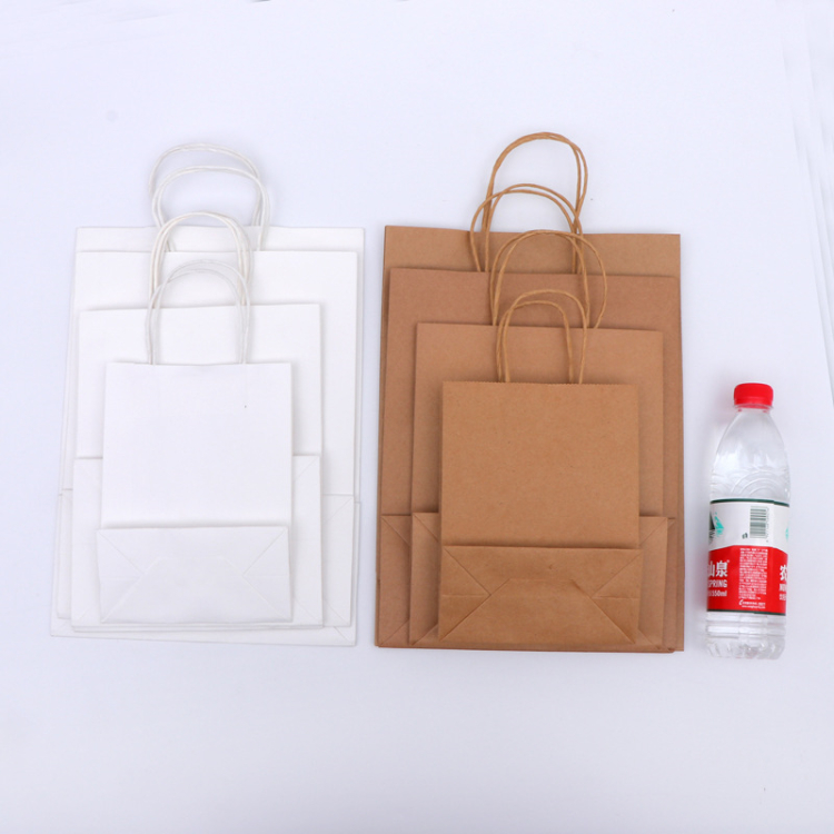 Popular takeaway paper white bags for food, clothing, gift, grocery white paper bag with handle