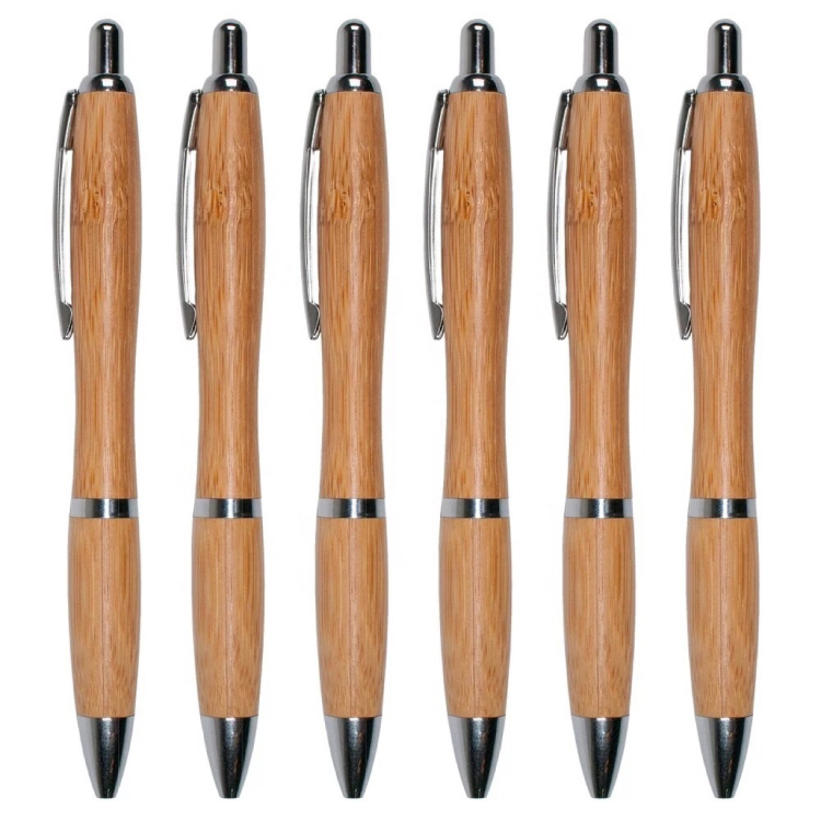 ECO Pen of Bamboo ball pen with clip and metal trim Environmentally friendly Ballpoint pen with Custom logo