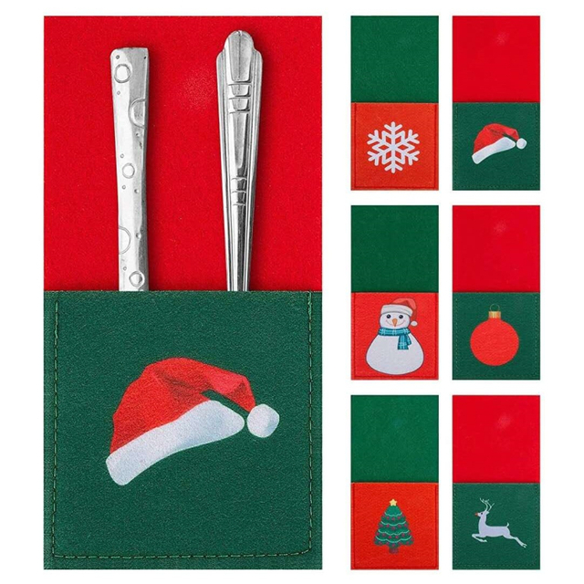 Christmas Knife and Fork Holder Cover Christmas Fork Bag Cutlery Spoon New Year Table Decoration
