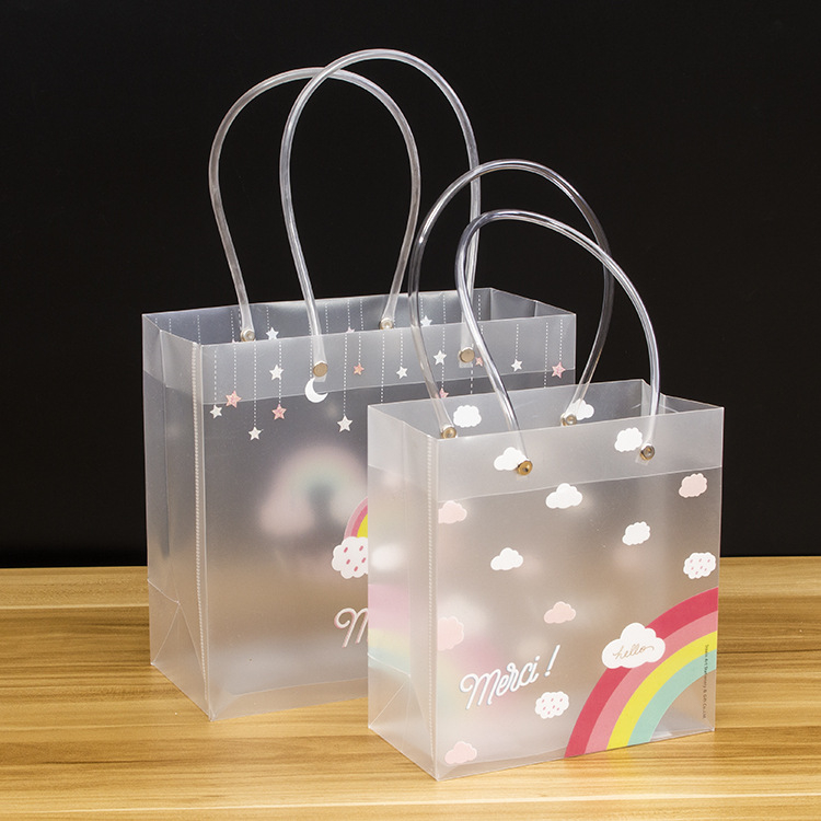 Custom Waterproof Strong PVC Packaging Bag Food Beverage Milk Cosmestic Transparent Plastic Shopping Tote Bag