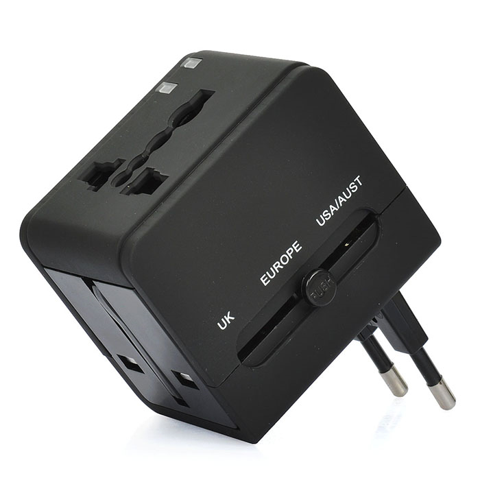 High End 2USB EU US Worldwide Global Trave Adapter
