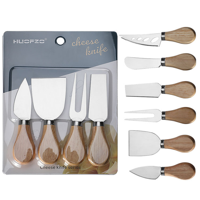 Rubber Wood Handle Cheese Tool Set Stainless Steel Kitchen Supplies Cheese Knife Fork Shovel Combo