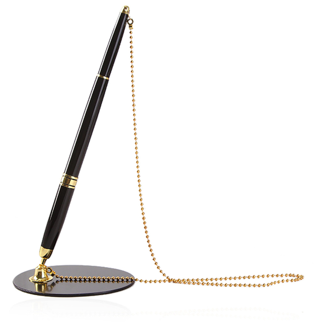 Metal table pen with bead chain desk pen luxury office bank counter signature pen for business promotional gifts
