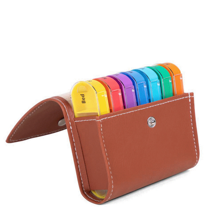 7 day 28 case colored pill box organizer in PU leather bag Weekly Large Travel Pill Organizer 4 Times a Day