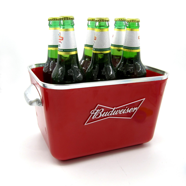 Wholesale PS Bud Ice Bucket For 6 Bottles Beer Ice Wine Cooler With 2 Ears Square KTV Bar Beer Ice Bucket