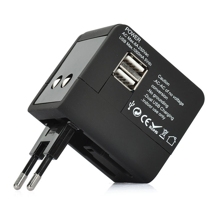 High End 2USB EU US Worldwide Global Trave Adapter