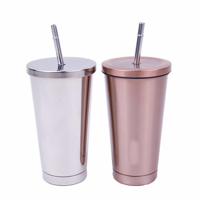 16OZ Stainless Steel Tumbler STRAWS Cup Custom Logo Colorful Water Bottle Thermos With Straw Double Wall Vacuum Coffee Mug
