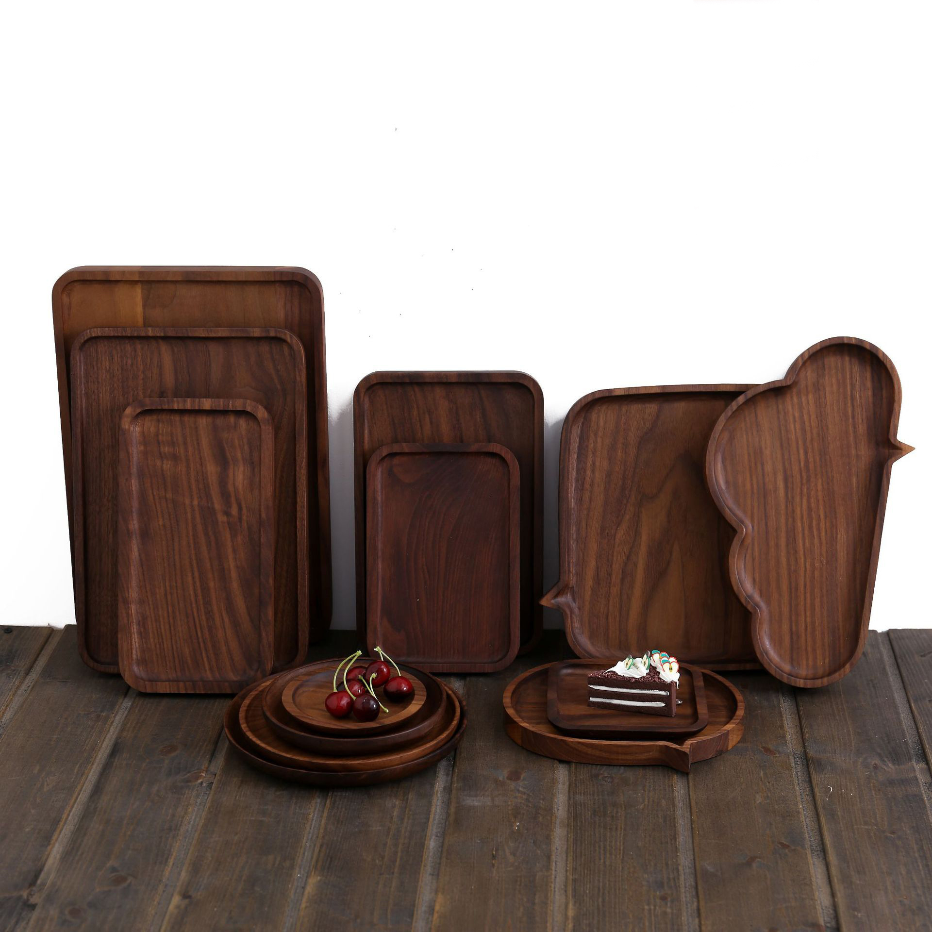 Japanese style Walnutbeech wooden serving tray dish set pizza board steak plates Sushi fruit dessert tray dinnerware