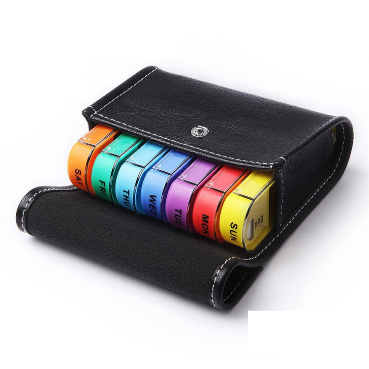 7 day 28 case colored pill box organizer in PU leather bag Weekly Large Travel Pill Organizer 4 Times a Day