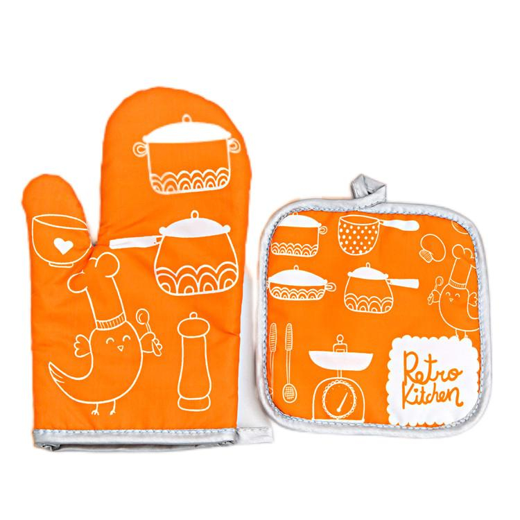 Cotton Printing Kitchen Chef Oven Mitt Glove Pot Holder Set Wholesale Custom Chef Cooking Set