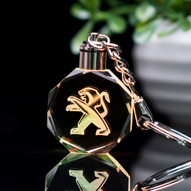 Car Logo 3d Laser Light Blank Acrylic Keychains Key Chain High End Promotional Gift Led Crystal Glass Keychain