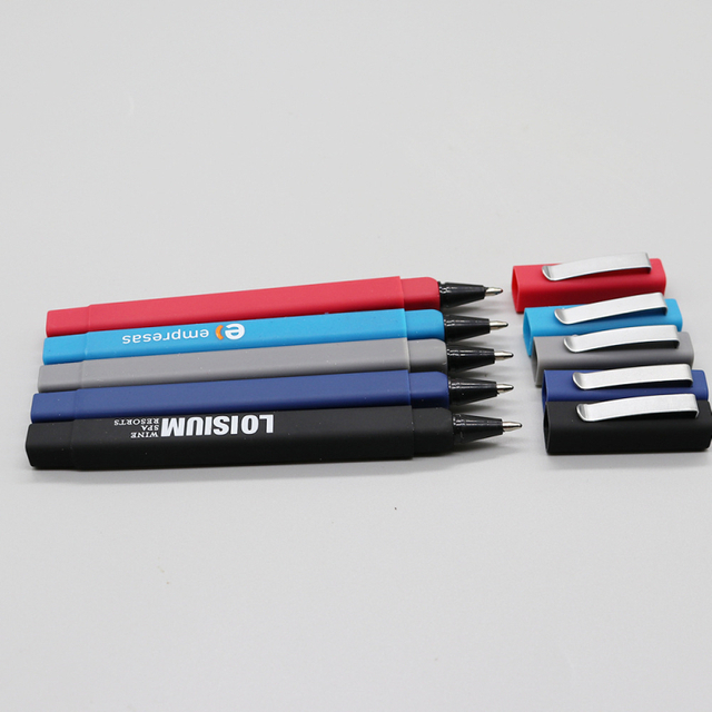 Cheap Plastic Square Ball Pen Rubber Coated Pens with Custom Logo for Promotion
