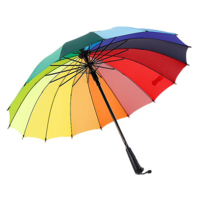 Customized Logo 16K Automatic Open Iridescence Umbrella Golf Windproof Parasol Long Straight Handle Rainbow Umbrella