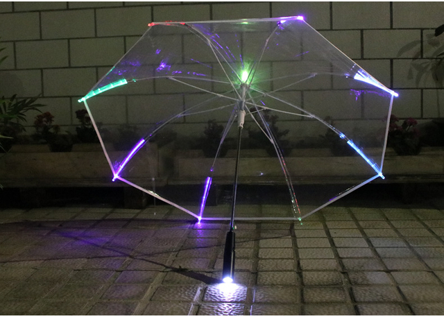 Fashion Girl Transparent PVC Umbrella with LED Light Torch Night Light up Glowing Transparent Umbrella