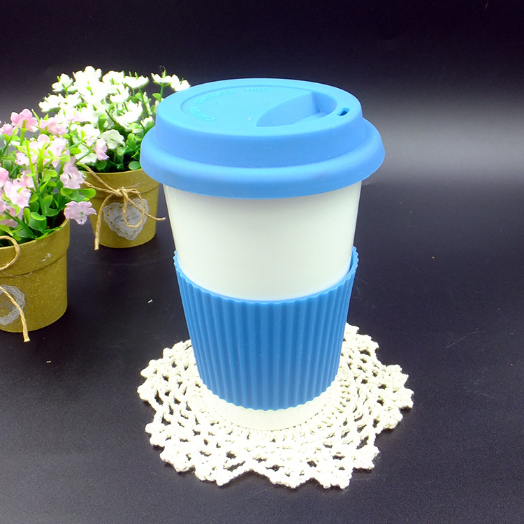 Ceramic Coffee Cup with Silicon Grip and Cover