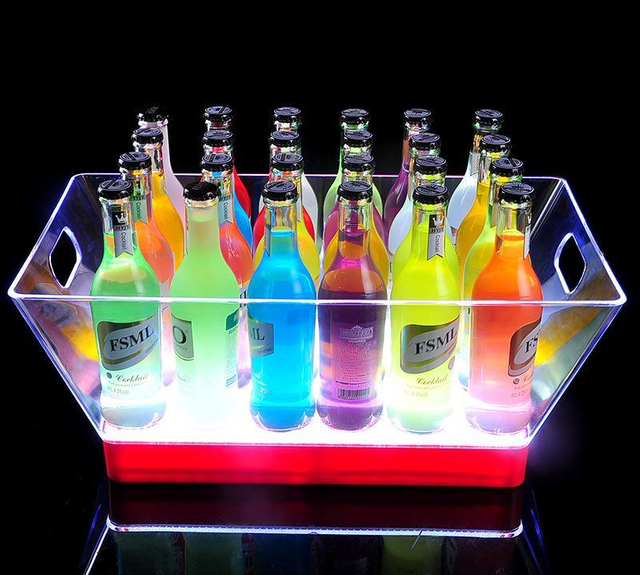 Custom Logo Colorful Light Bar Acrylic Champagne Bucket LED Luminate 5L Plastic Wine Cooler