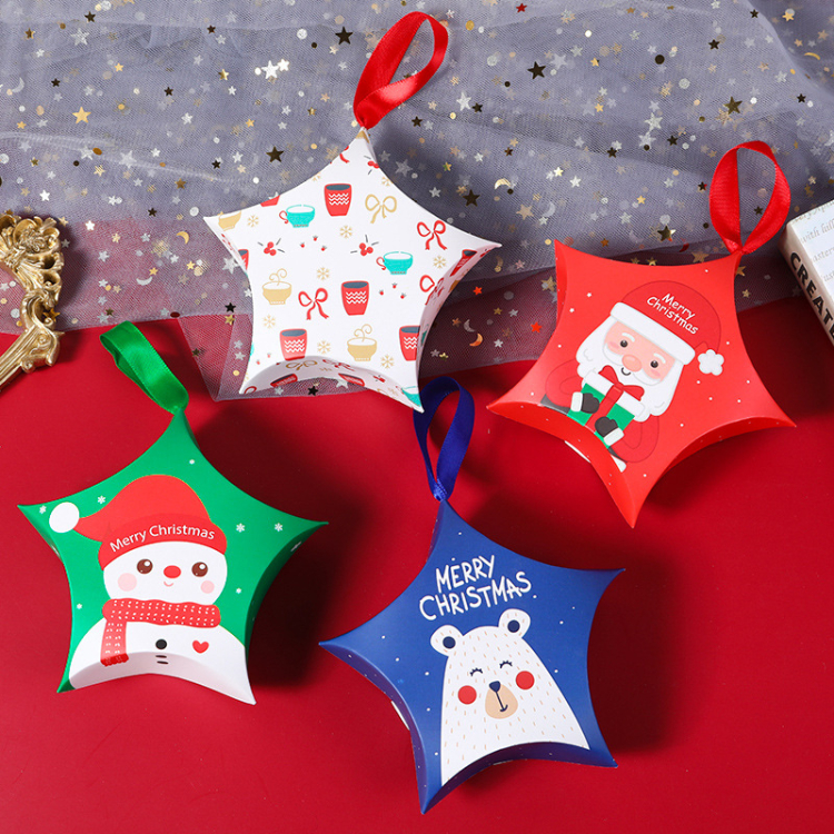 Customized Christmas Tree Hanging Paper Star Box Ornaments Christmas Tree Decorations Printed Candy Storage Gift Paper Box