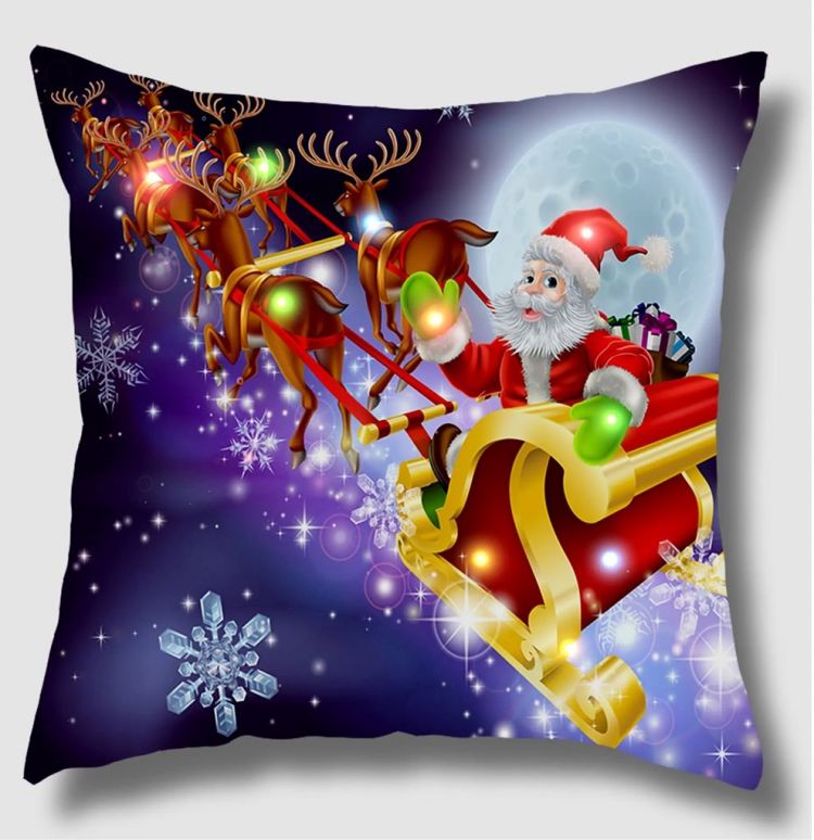 Digital Printed Christmas Pillow Cushion Cover with LED Lights