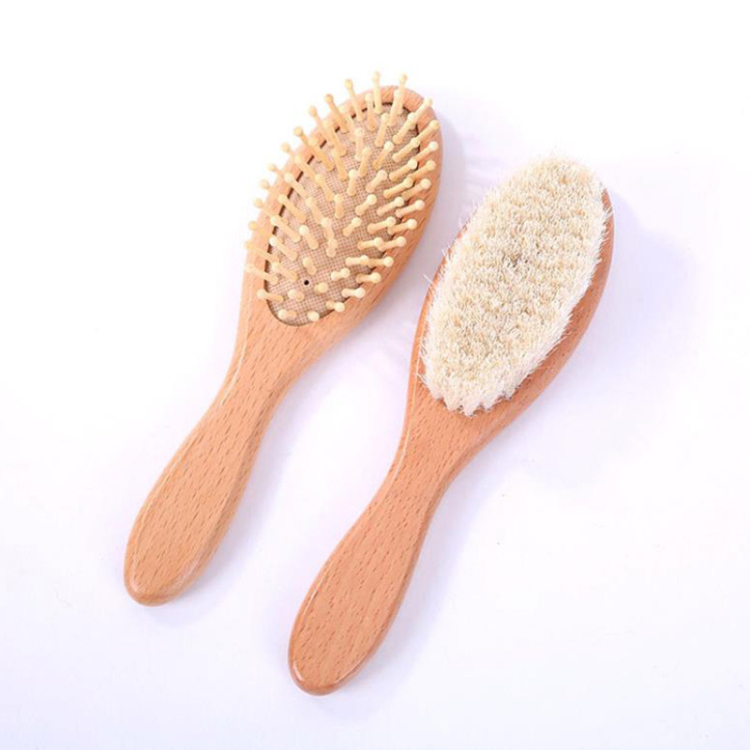 Natural Newborn Brush Hair Soft Bristles Bamboo Wooden Newborn Baby wool Brush Set Hair Brush Combs