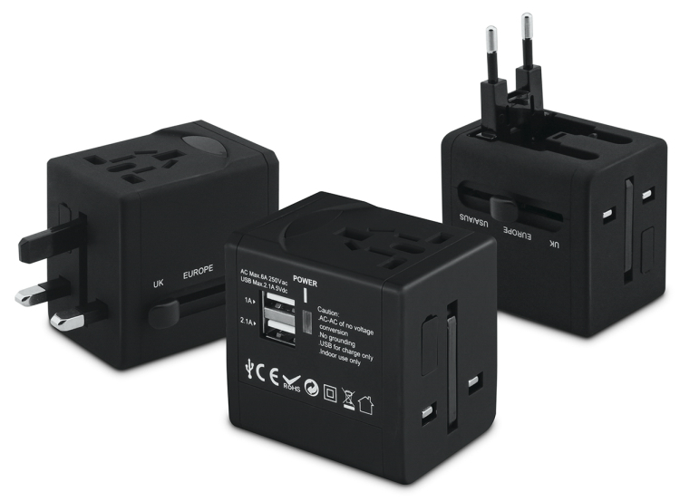 High End 2USB EU US Worldwide Global Trave Adapter