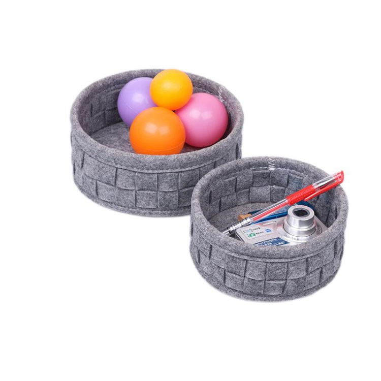 Custom Round Home Organizers Felt Storage Baskets with Wood Handles