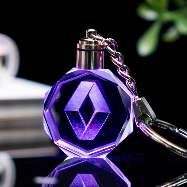 Car Logo 3d Laser Light Blank Acrylic Keychains Key Chain High End Promotional Gift Led Crystal Glass Keychain