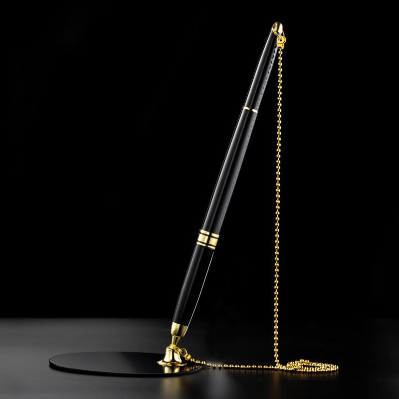 Metal table pen with bead chain desk pen luxury office bank counter signature pen for business promotional gifts