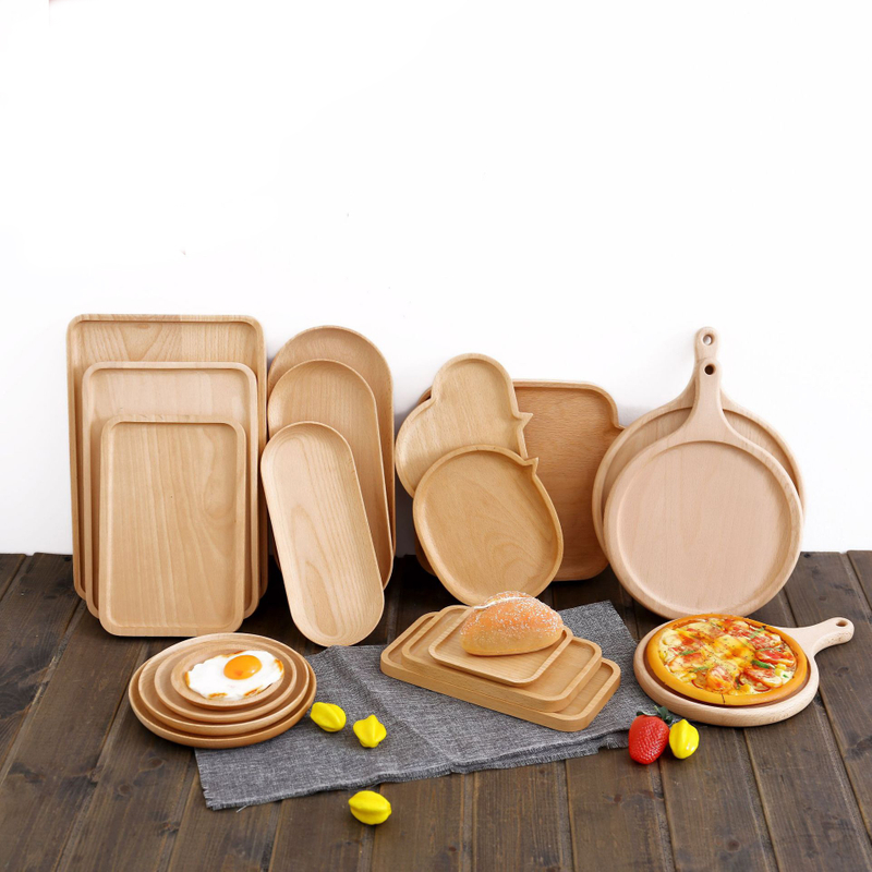 Japanese style Walnutbeech wooden serving tray dish set pizza board steak plates Sushi fruit dessert tray dinnerware