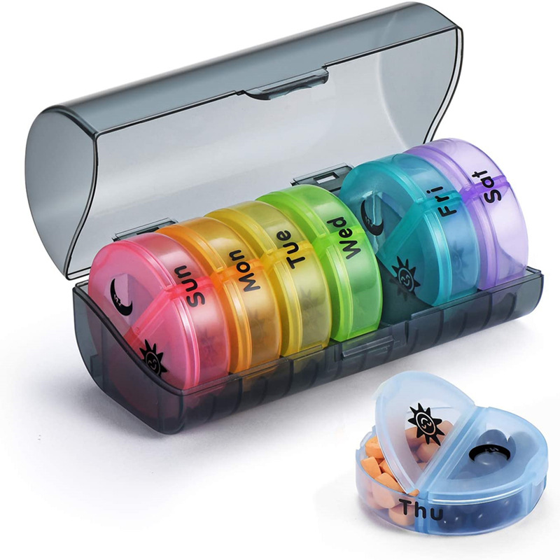  BPA Free Pill Box Weekly Pill Organizer 7 Day 2 Times a Day Large daily Pill Cases