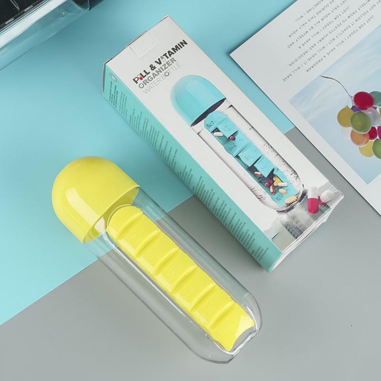 Creative Medical Gift Water Bottle With Weekly Pillbox Small Combine Daily Pill Case Organizer With Water Bottle Medicine Pill'S Box