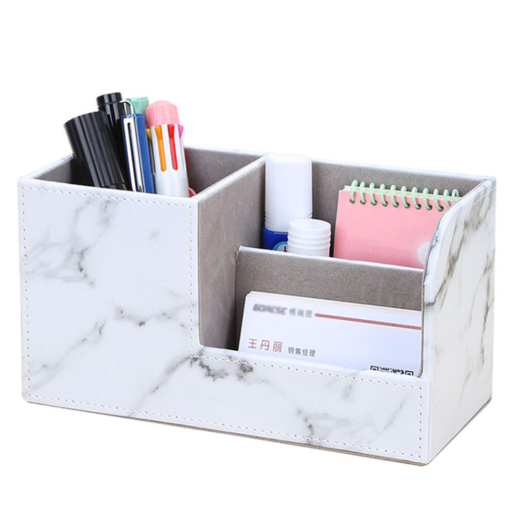 Functional Desk Organizer Leather Storage Rack Office Collection Box Simple Convenient Pen Holder Desktop Storage Box