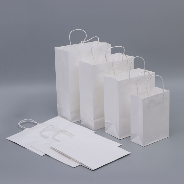 Popular takeaway paper white bags for food, clothing, gift, grocery white paper bag with handle