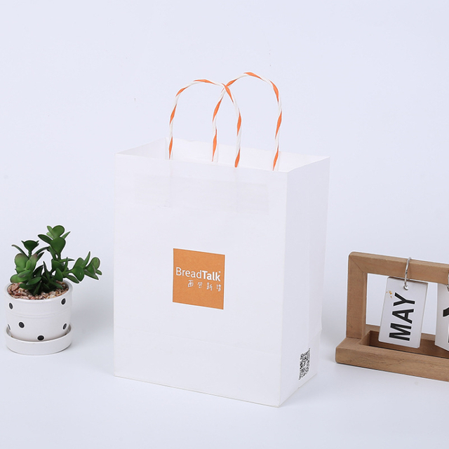 Popular takeaway paper white bags for food, clothing, gift, grocery white paper bag with handle