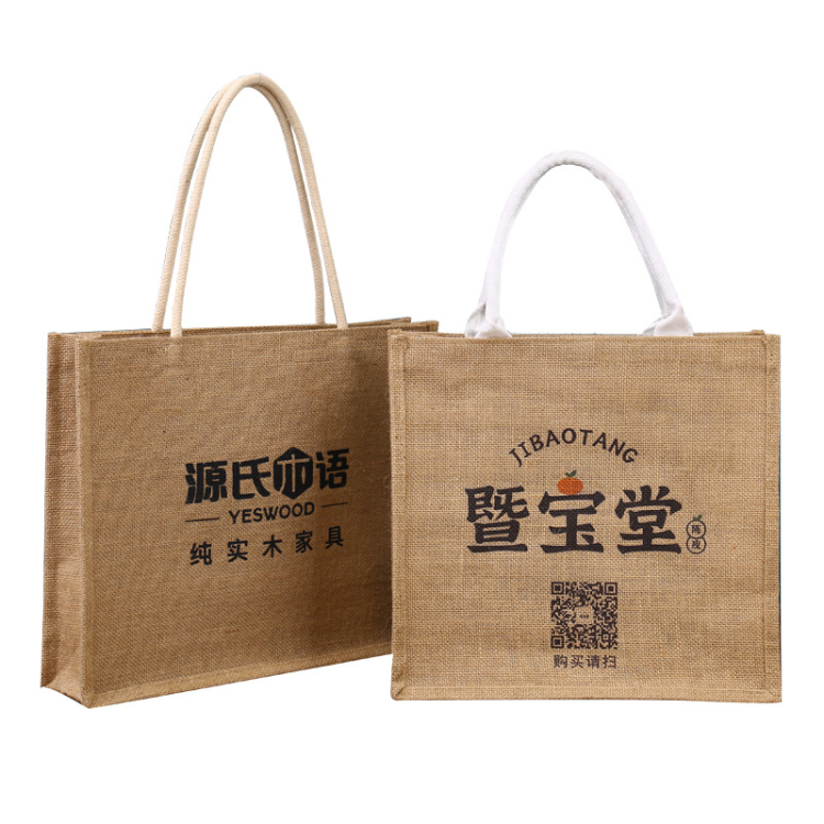 wholesale Custom Logo Gift Bag ECO Grocery Tote Burlap Handbag Jute Tote Bag