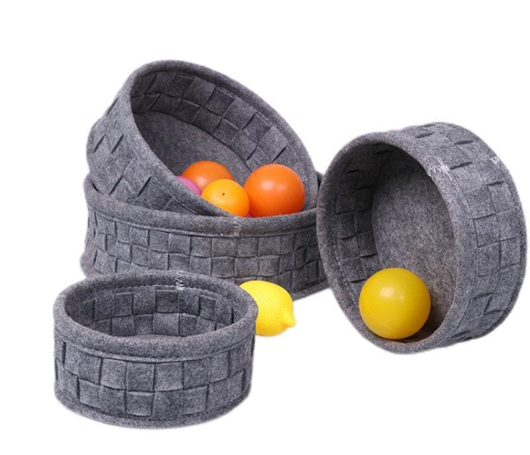 Custom Round Home Organizers Felt Storage Baskets with Wood Handles